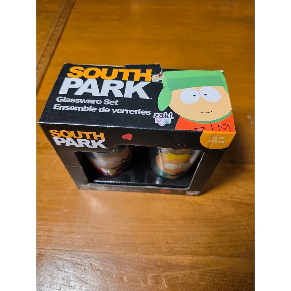 South Park Zak! Glassware Set 2pk 16oz Cartman Butters Valentine Hearts New
